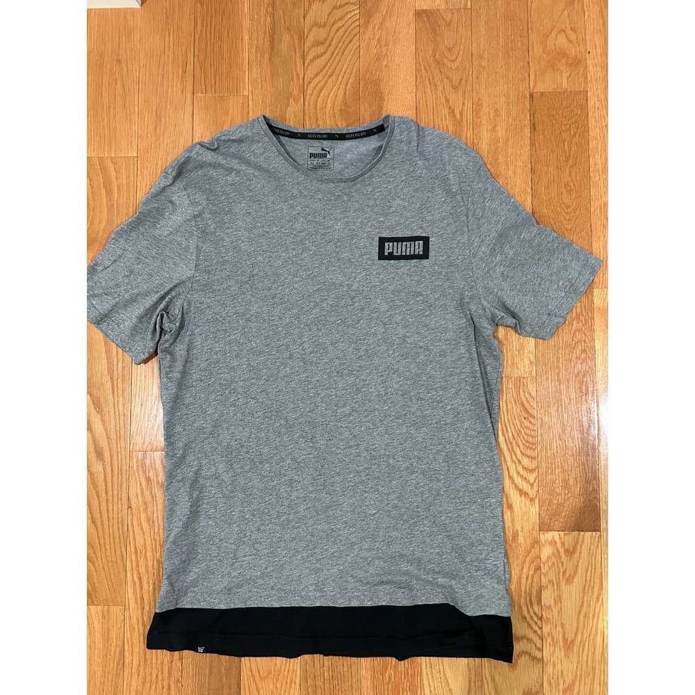 PUMA Essentials Logo T Shirt Mens Medium Gray Athletic Casual Short Sleeve Tee